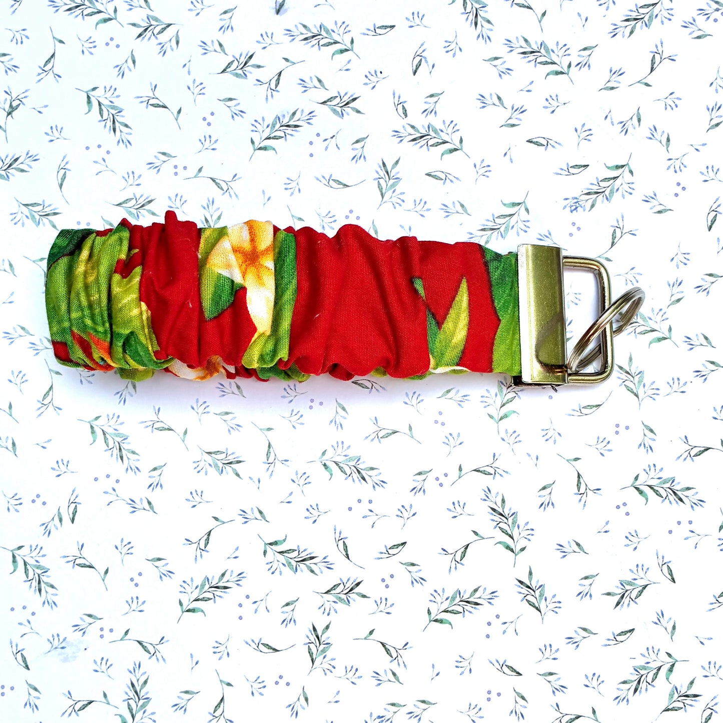 Scrunchie Keychain Wristlet - Red Tropical Floral