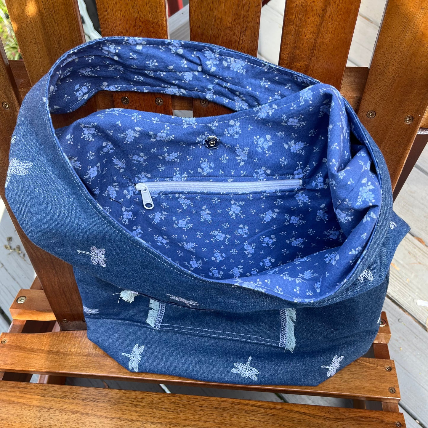 Slouch Bag, Hobo Bag, Remnant Denim Shoulder Bag with embroidery