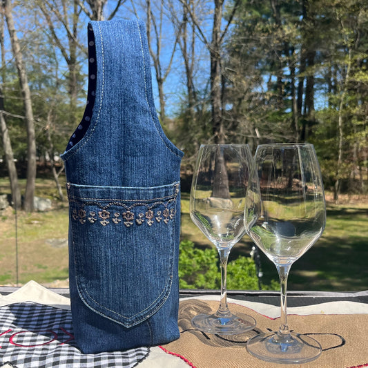 Wine Bottle Tote Bag, Eco-Chic, Recylced Denim