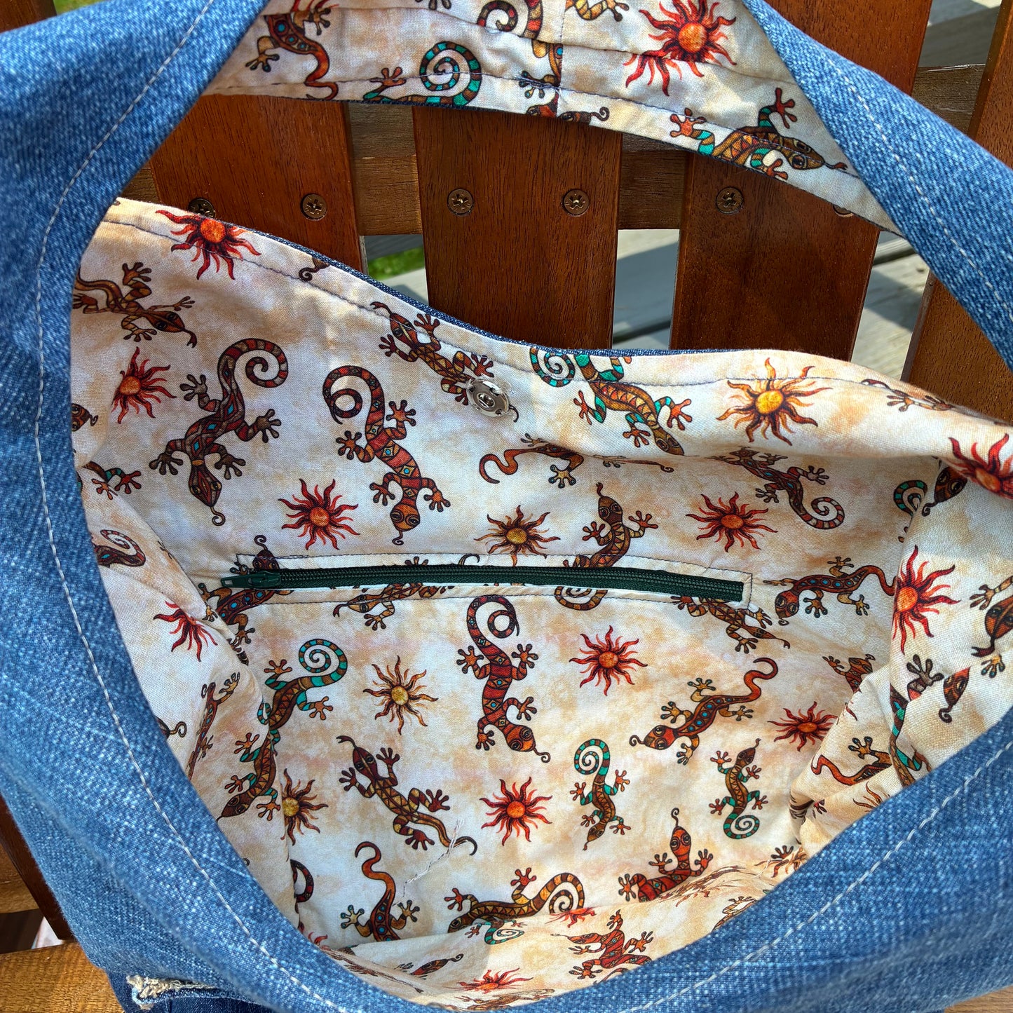 Slouch Bag, Hobo Bag, Repurposed Denim Shoulder Bag with embroidery