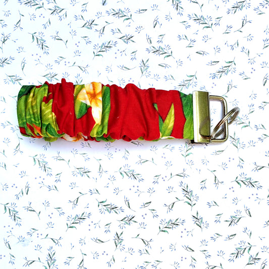 Scrunchie Keychain Wristlet - Red Tropical Floral