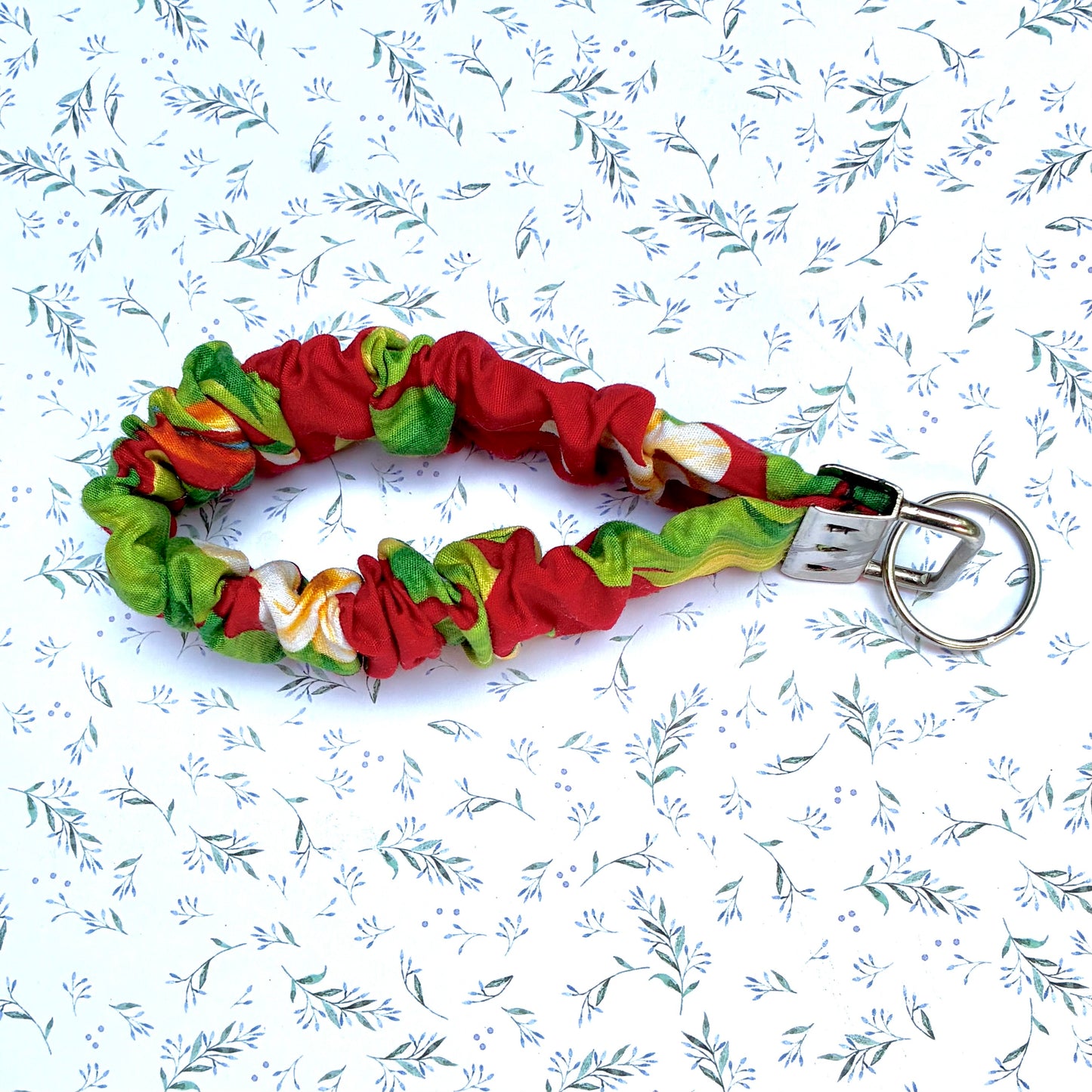 Scrunchie Keychain Wristlet - Red Tropical Floral