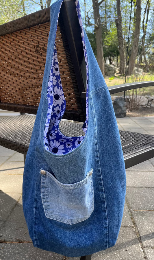 Slouch Bag, Hobo Bag, Repurposed Denim Shoulder Bag