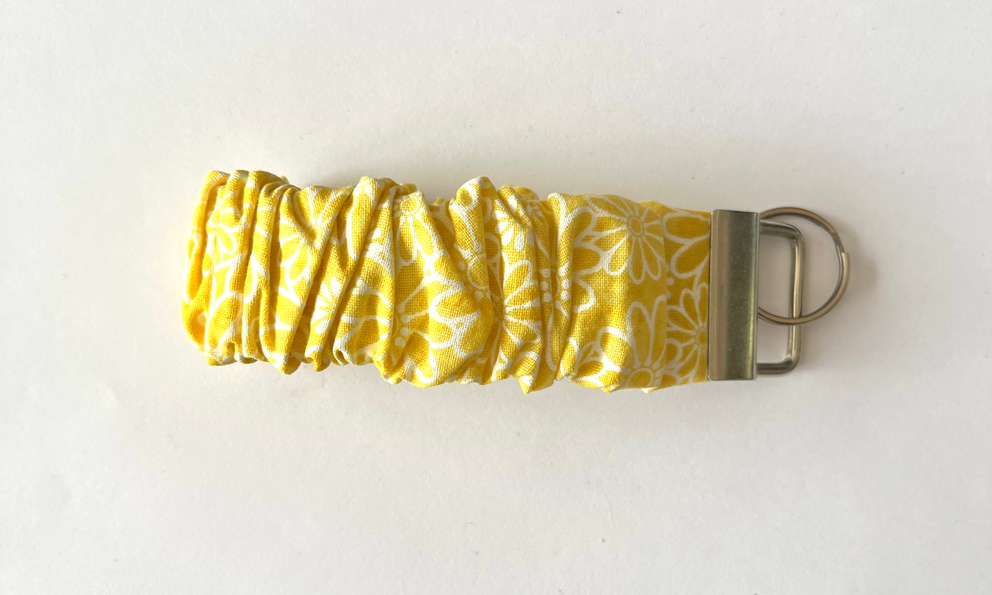 Scrunchie Keychain Wristlet / Key Fob holder Yellow Floral Print