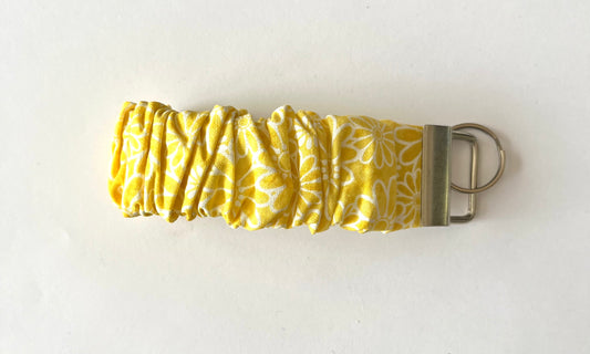 Scrunchie Keychain Wristlet / Key Fob holder Yellow Floral Print