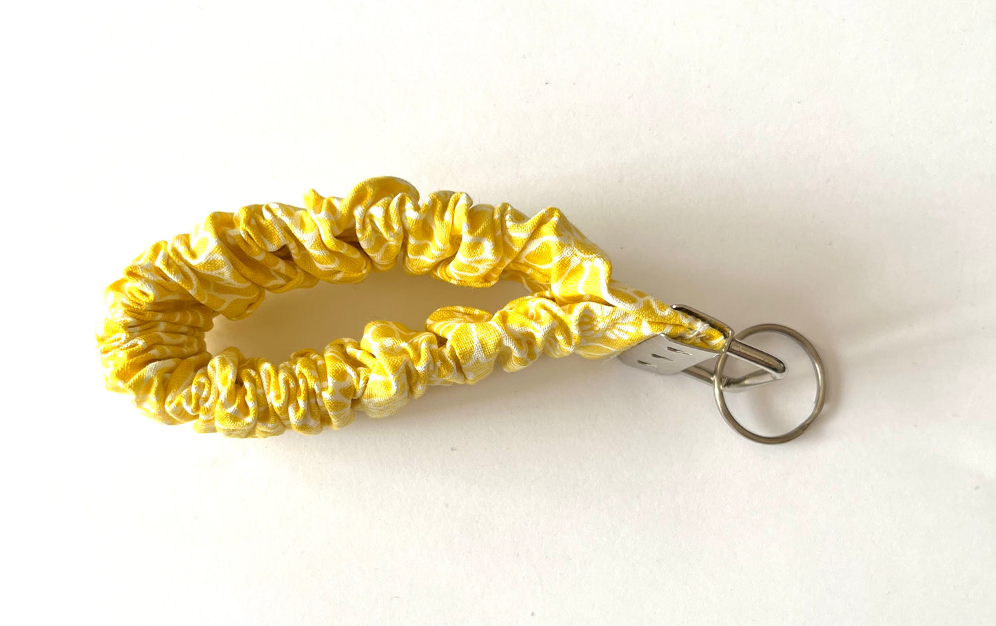 Scrunchie Keychain Wristlet / Key Fob holder Yellow Floral Print