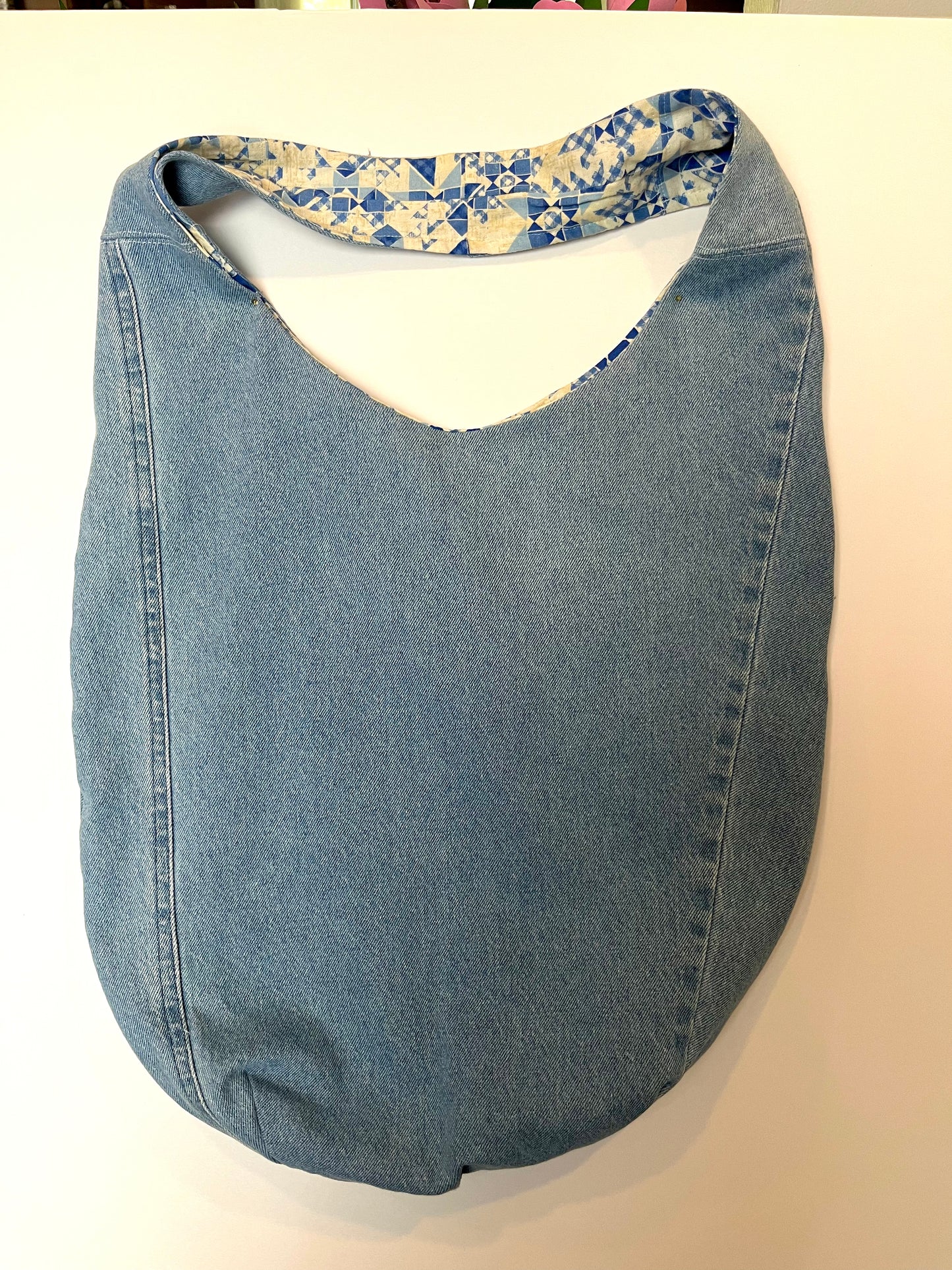 Slouch Bag, Hobo Bag, Repurposed Denim Shoulder Bag with embroidery