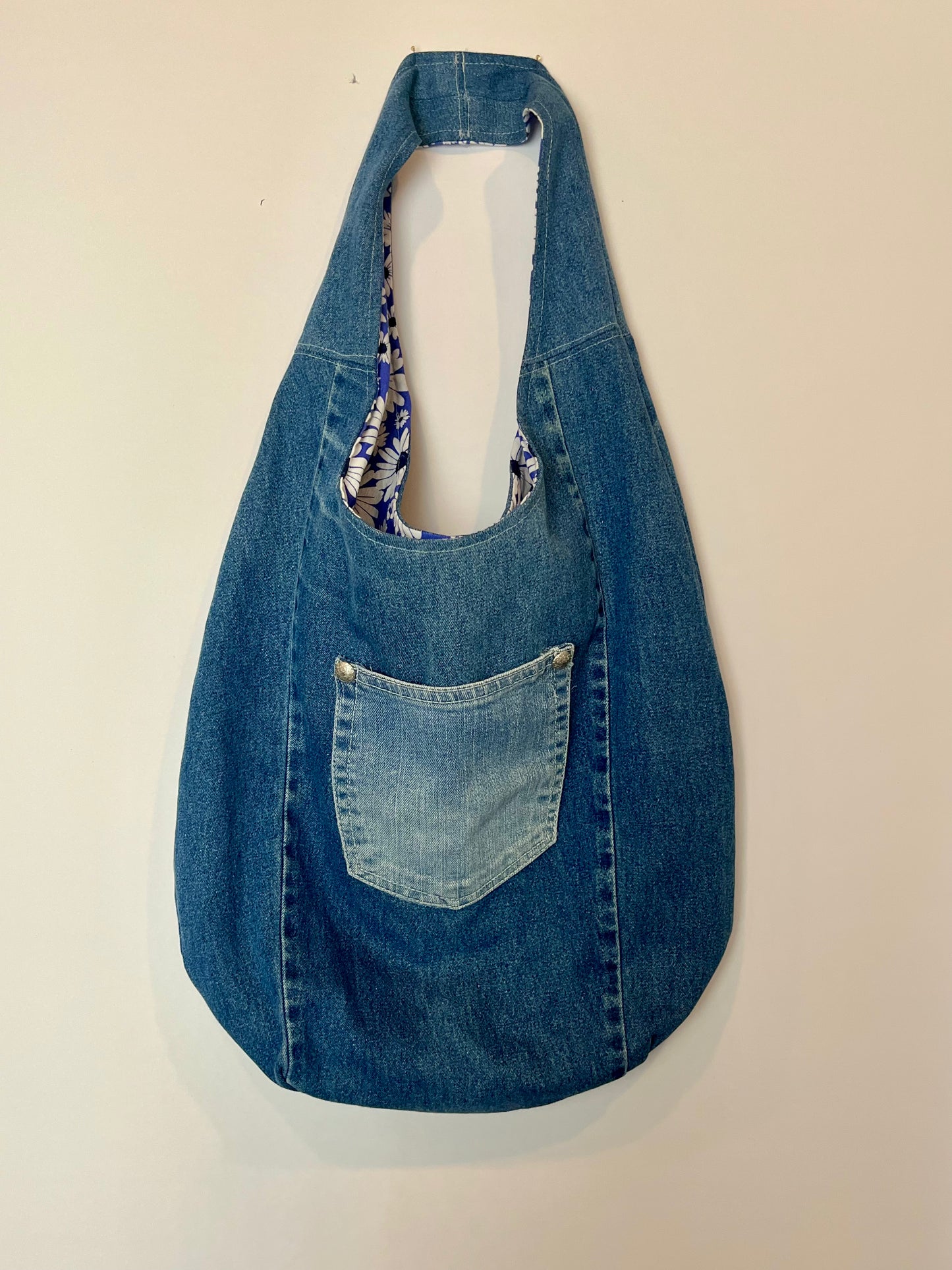 Slouch Bag, Hobo Bag, Repurposed Denim Shoulder Bag