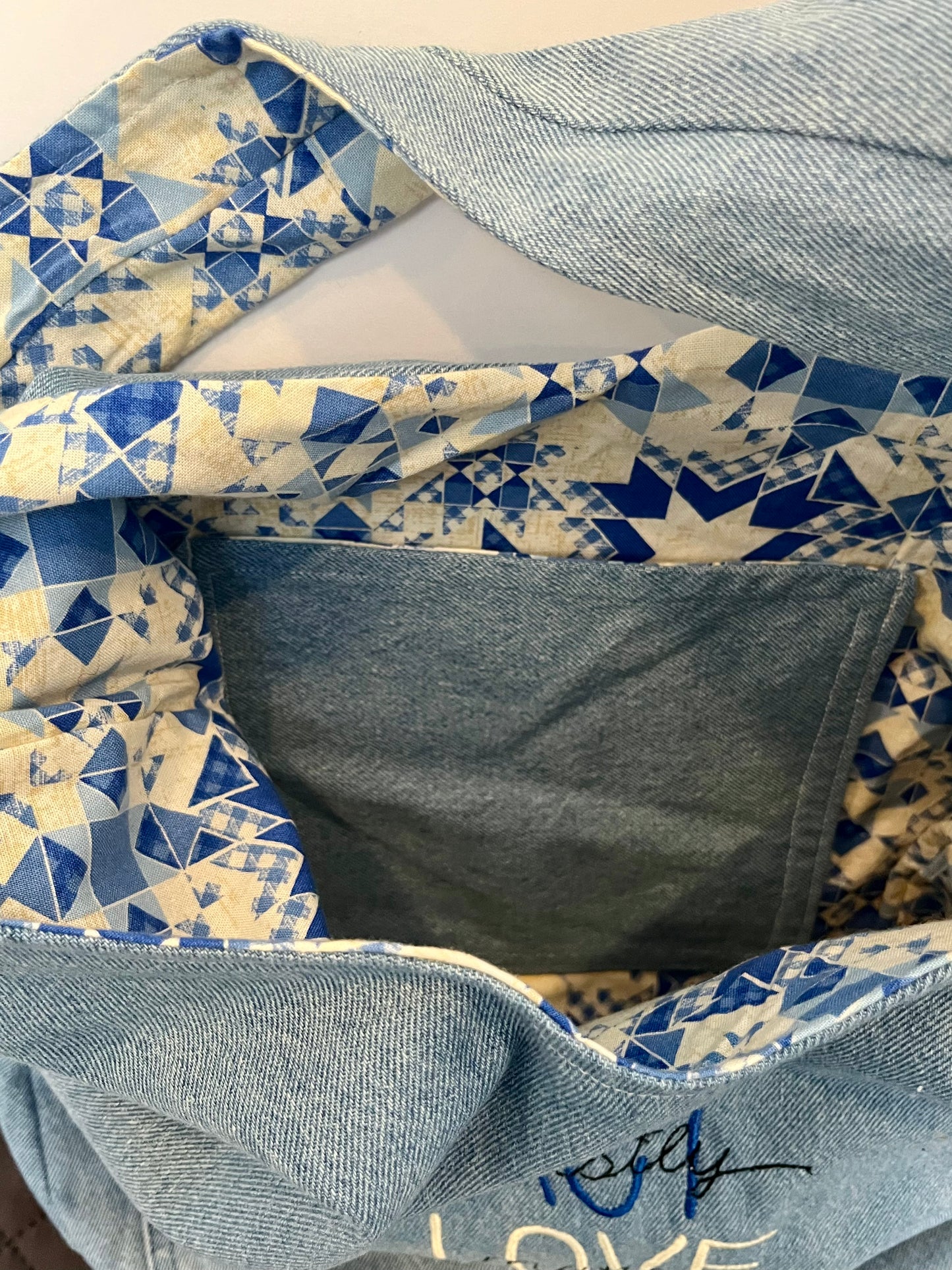 Slouch Bag, Hobo Bag, Repurposed Denim Shoulder Bag with embroidery