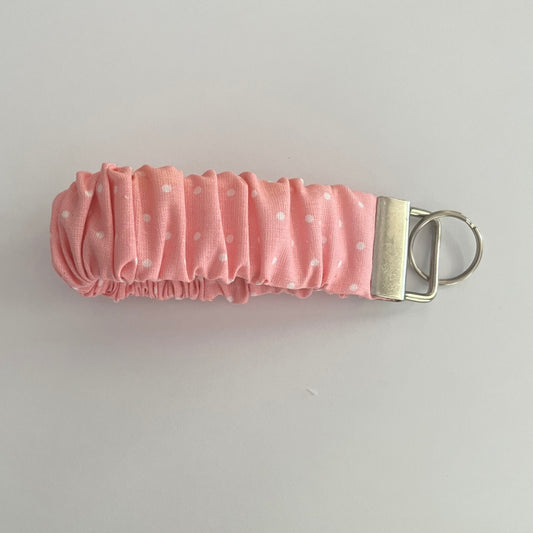 Scrunchie Keychain Wristlet / Key Fob holder Pink Polka-dot