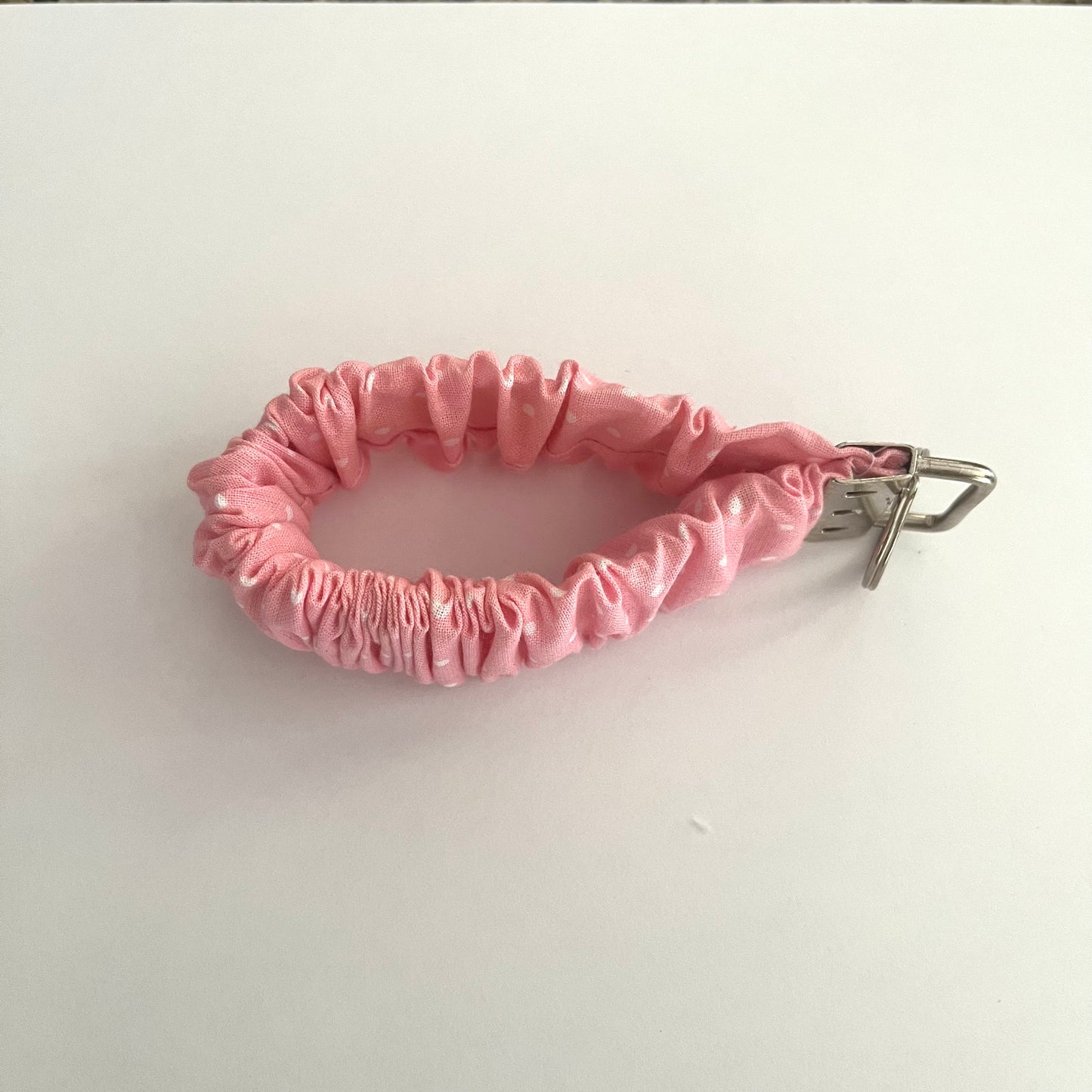 Scrunchie Keychain Wristlet / Key Fob holder Pink Polka-dot