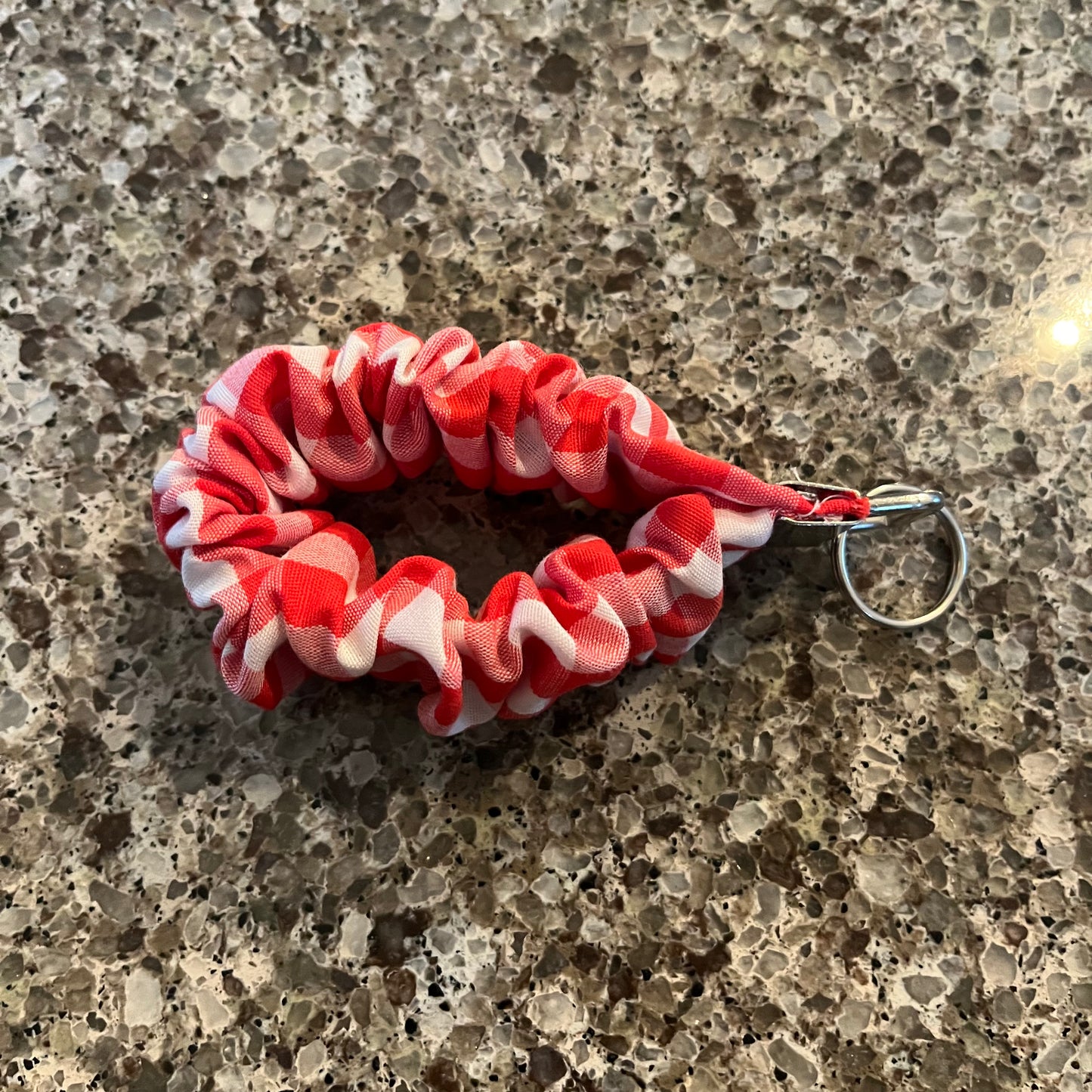 Scrunchie Keychain Wristlet/Key Fob Holder - Red & White Gingham