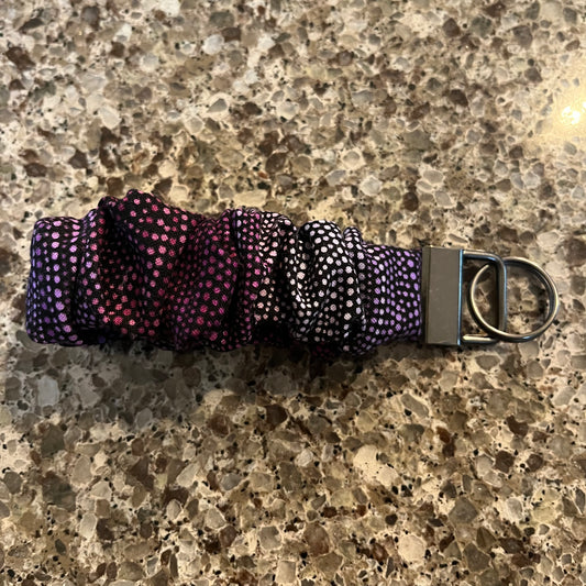 Scrunchie Keychain Wristlet/Key Fob Holder - Purple Ombre & Black Dot