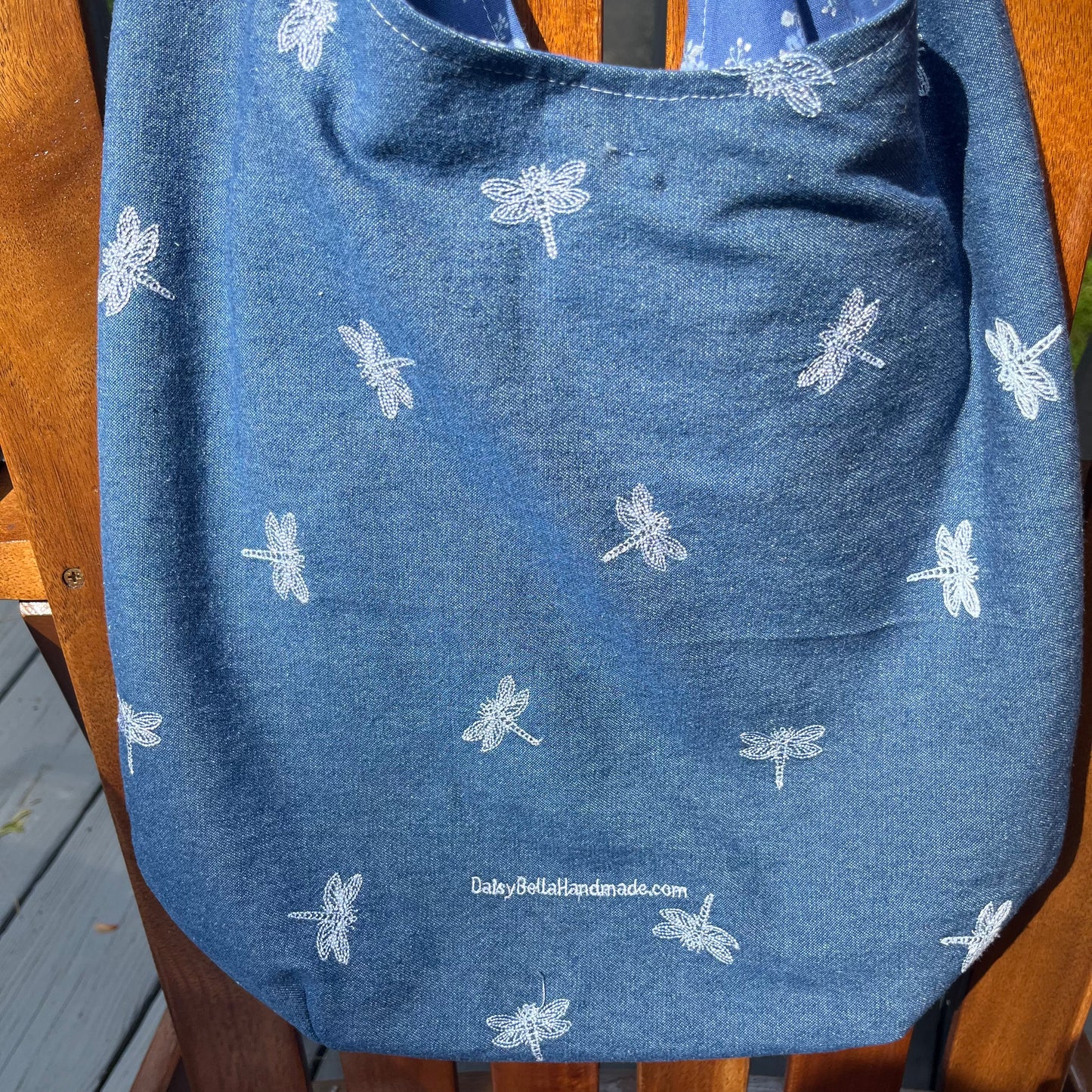 Slouch Bag, Hobo Bag, Remnant Denim Shoulder Bag with embroidery