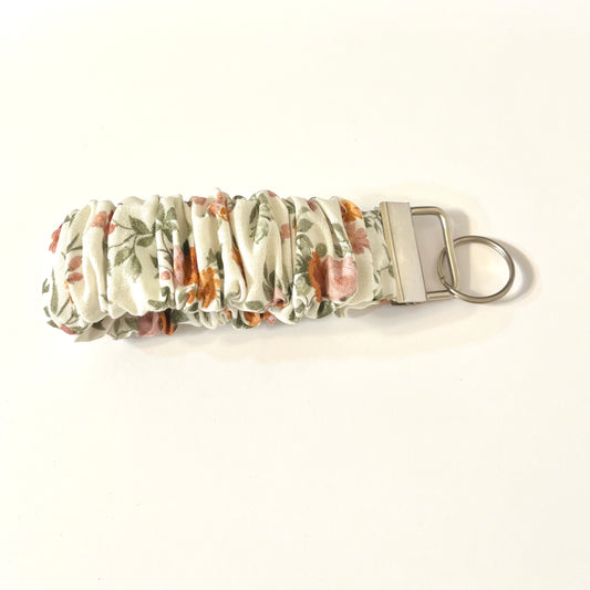 Scrunchie Keychain Wristlet, Peach & Sage Print