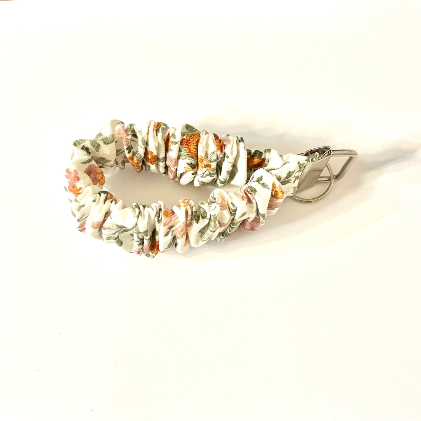 Scrunchie Keychain Wristlet, Peach & Sage Print
