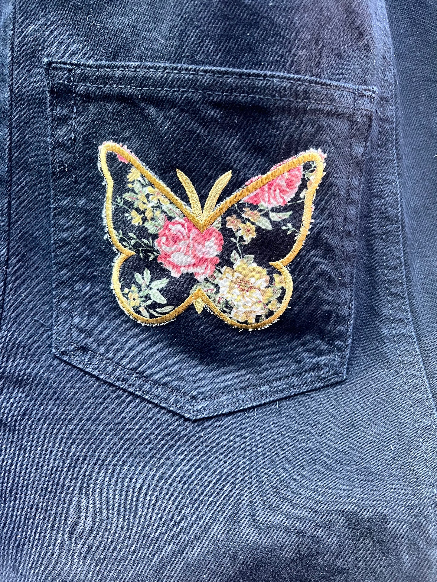 Slouch Bag, Hobo Bag, Repurposed Black Denim Shoulder Bag with Embroidery