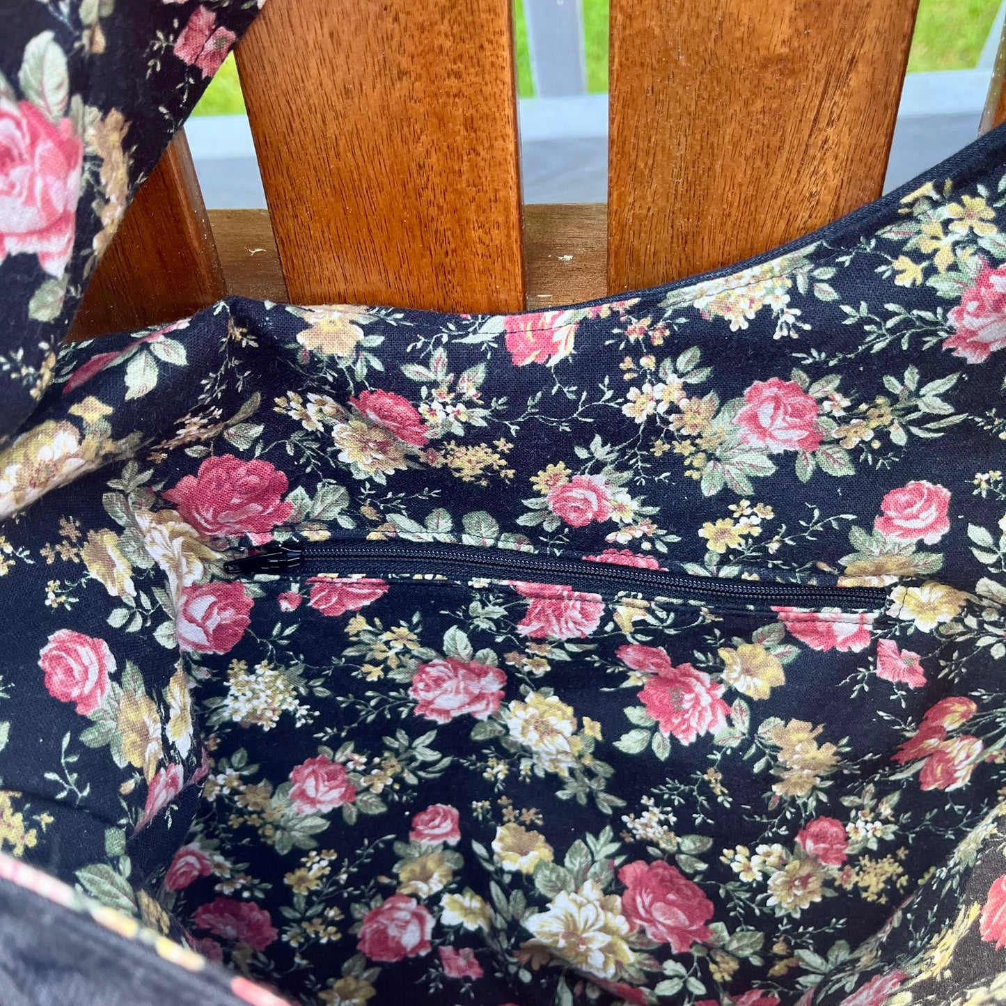 Slouch Bag, Hobo Bag, Repurposed Black Denim Shoulder Bag with Embroidery