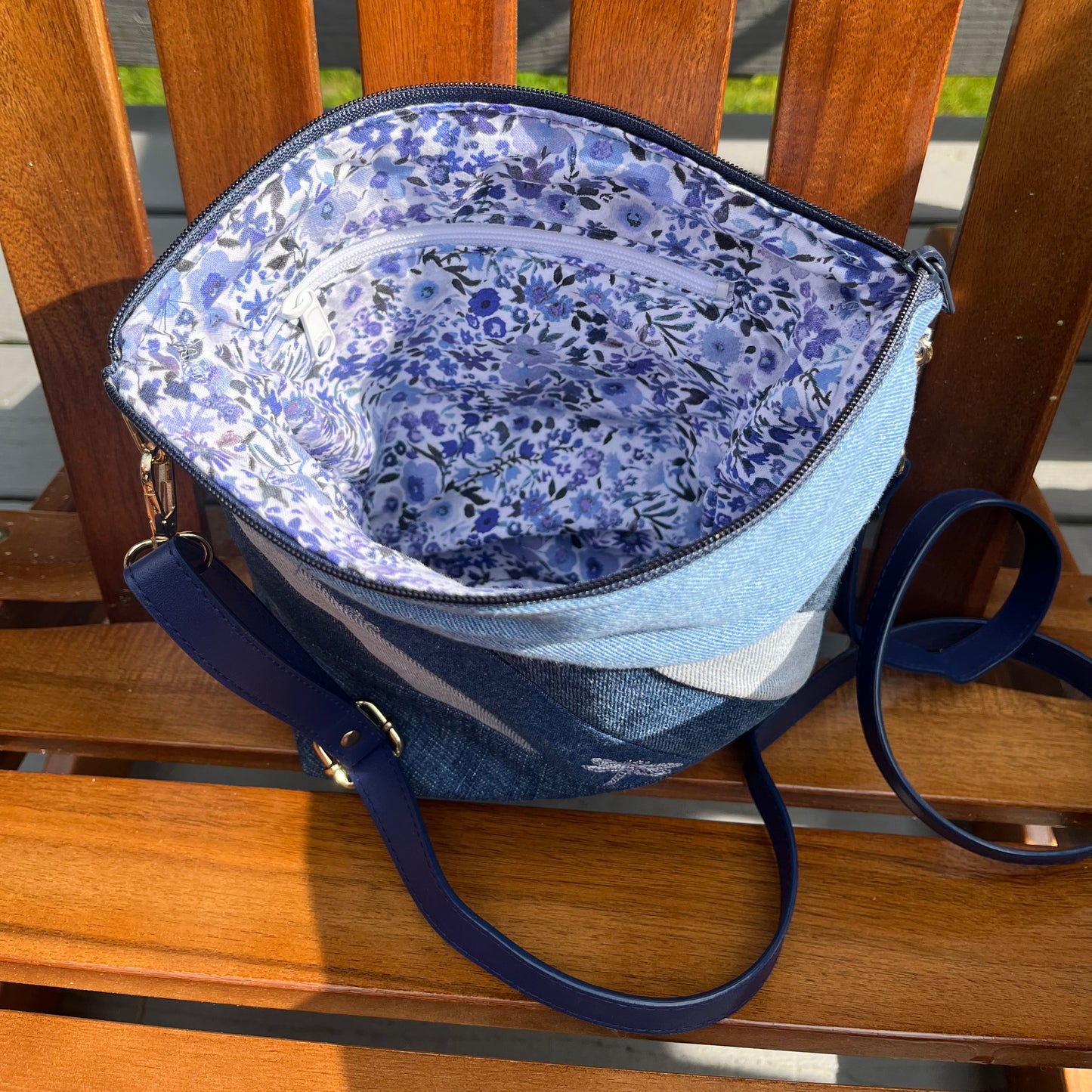Crossbody Purse, Repurposed Denim Shoulder Bag, Denim Handbag