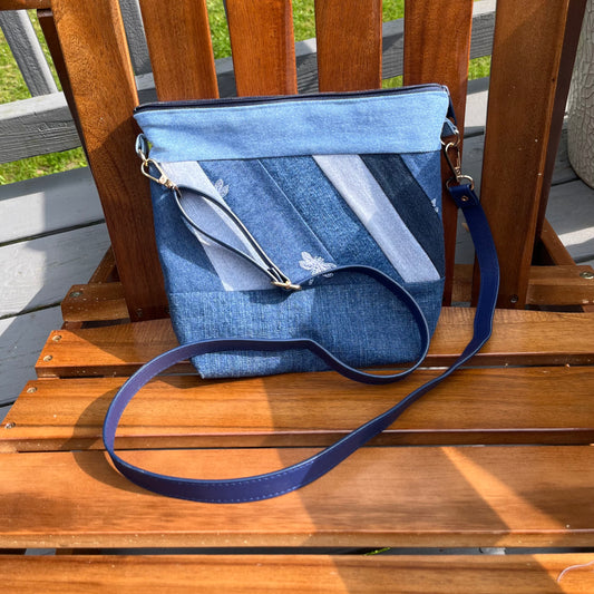 Crossbody Purse, Repurposed Denim Shoulder Bag, Denim Handbag