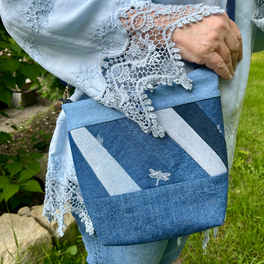 Crossbody Purse, Repurposed Denim Shoulder Bag, Denim Handbag
