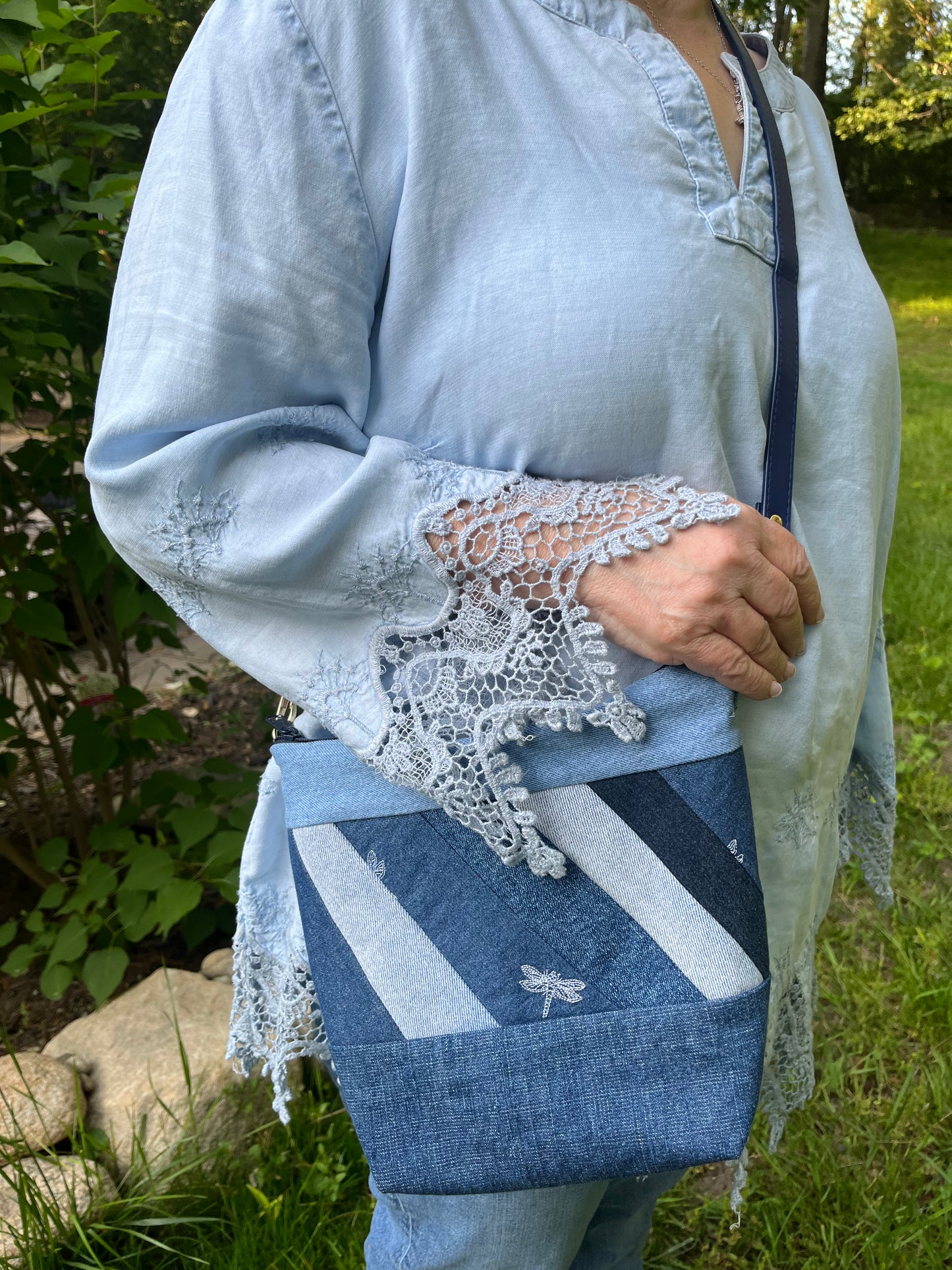 Crossbody Purse, Repurposed Denim Shoulder Bag, Denim Handbag