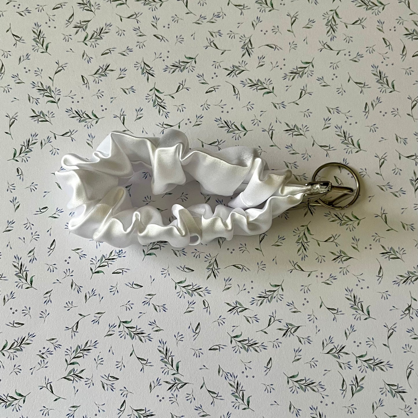 Satin Scrunchie Keychain Wristlet - White Wedding, Bridal