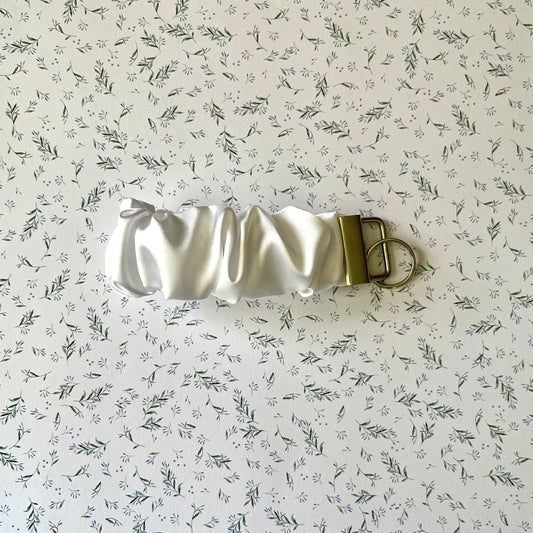 Satin Scrunchie Keychain Wristlet - White Wedding, Bridal