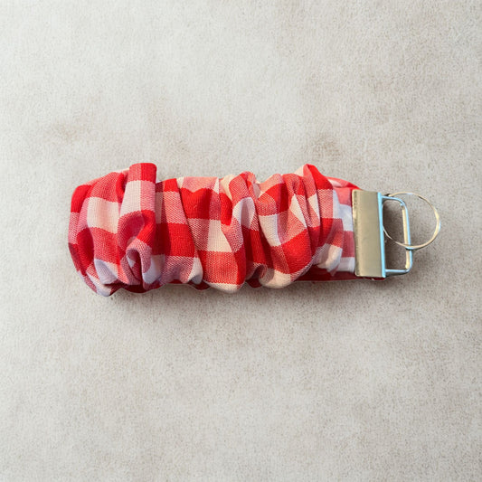 Scrunchie Keychain Wristlet/Key Fob Holder - Red & White Gingham