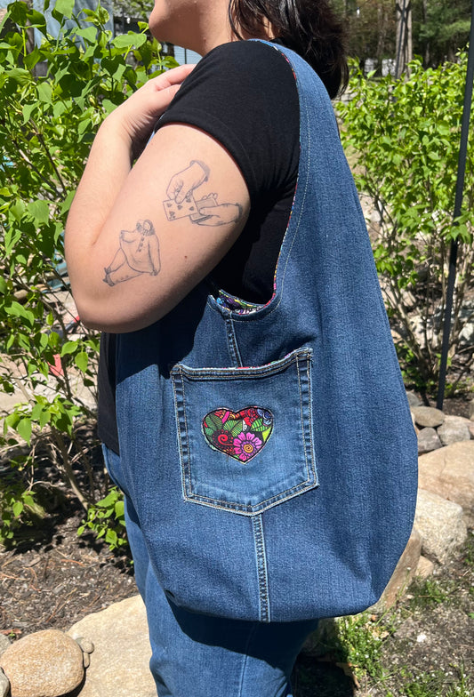 Slouch bag, Hobo Bag, Repurposed Denim Shoulder Bag